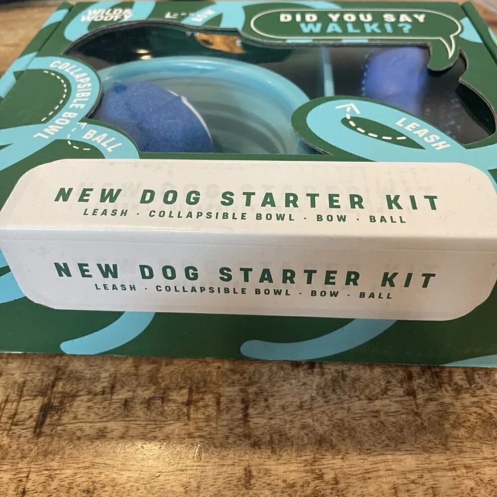 Wild & Woofy New Dog Starter Kit NIB Leash-Collapsible Bowl-Bow-Ball Great Gift
